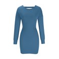 thumbnail image 4 of cfhntfmh Robes Moulantes pour Femmes Ajustées Col Ras du Cou Manches Longues Robe Mini en Tricot Côtelé Mode Découpe au Dos Robe de Soirée, 4 of 6
