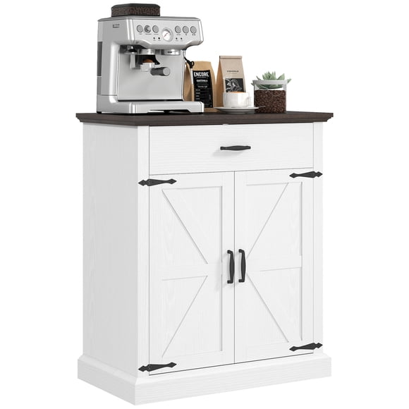 HOMCOM 30" Farmhouse Sideboard Buffet Cabinet with 2 Barn Doors White