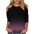 thumbnail image 1 of QIPOPIQ Hauts pour Femmes Manches 3/4 Chemises Col Rond Blouses Décontractées Amples Imprimé Dégradé T-Shirts en Liquidation, 1 of 5