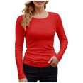 thumbnail image 1 of Hiiyo T-Shirt à Manches Longues à Col Rond pour Femme Grande Taille, Uni, Décontracté, Ajusté, sous-Vêtement, Rouge TTTG, 1 of 4