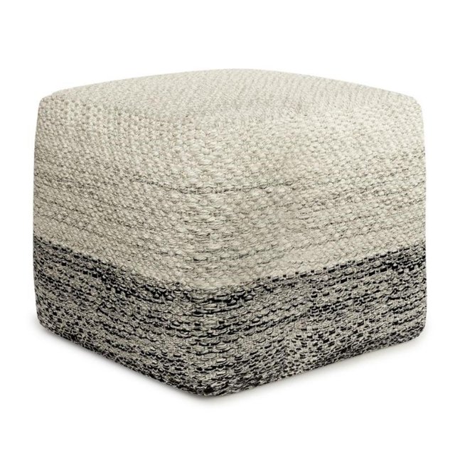 Simpli Home Macie Pouf Carré Bohème de 18 Pouces de Large en Polyester PET Gris et Blanc