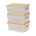thumbnail image 1 of DOLITY 3x Storage Bins with Bamboo Lids Storage Basket for Tabletop Kitchen Cabinet White, 1 of 8