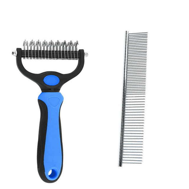 Pets, Paws and Ideas Double-Sided Dematting Brush & Comb Set for Dogs & Cats, Pet Grooming Tool to Remove Mats, Tangles & Loose Hair, Deshedding Undercoat Rake, Undercoat Loose Hair Removal