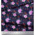 thumbnail image 2 of Soimoi Georgette Viscose Tissu Point, Feuilles & Rose Imprimé Floral 1 Yard 42 Inch Wide, 2 of 3