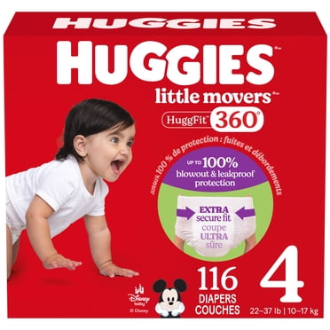 Huggies Little Movers HuggFit 360° Baby Diapers with 360° Waistband, Size 3-7, Count 136-70