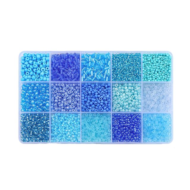 KLKCMS Colorful Round Glass Beads Bracelet Making with Storage Box for DIY Blue