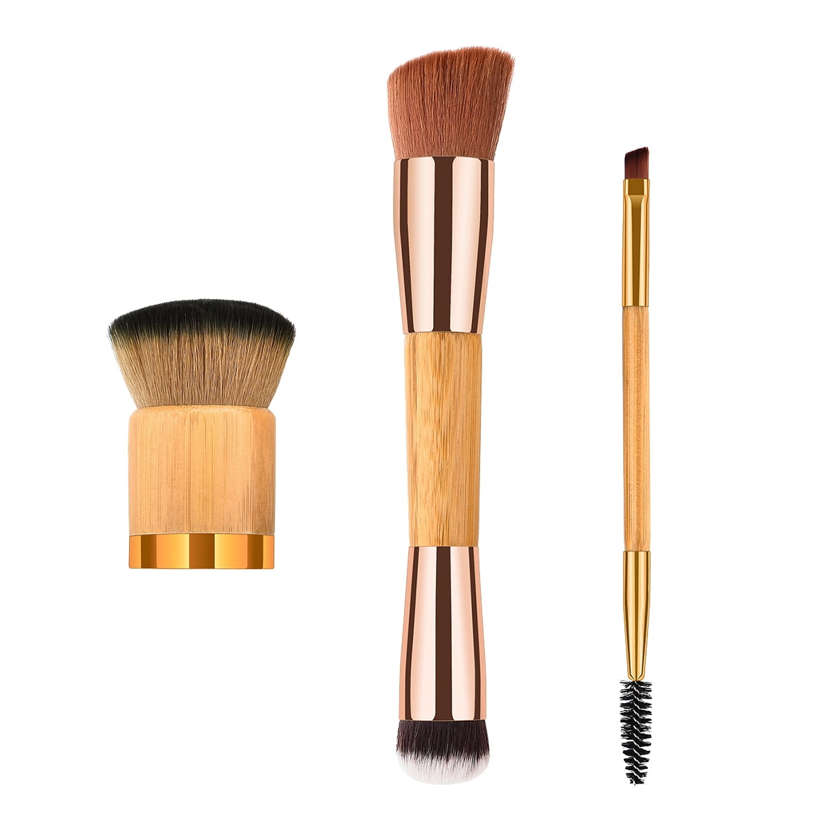KAKOWELY Make Up Brush Set 3Pcs Bamboo Handle Pearlescent Makeup Application 6.9x3.9x1.2in