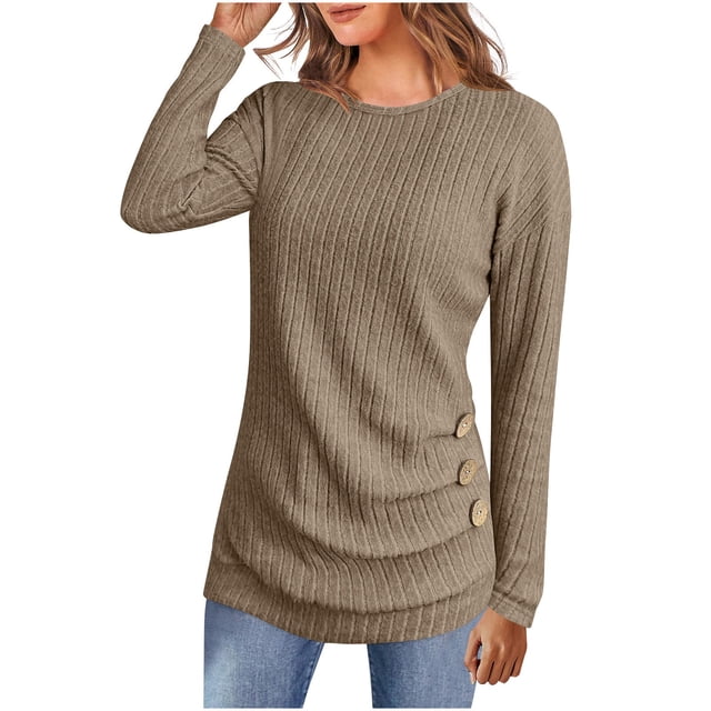 Women's Ribbed Sweater Set 2025 - Long Sleeve Tunic Leggings | Button Front Knit Pullover