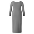 thumbnail image 4 of Women Long Bodycon Dress Solid Color Knitted Ribbed Square Neck Long Sleeve Dress Spring Fall Party Club Skinny Dress, 4 of 9