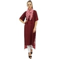 thumbnail image 4 of Bimba Women's Rayon Maroon Kurti Asymmetrical Hem Designer Kurta With Scarf - 30, 4 of 8
