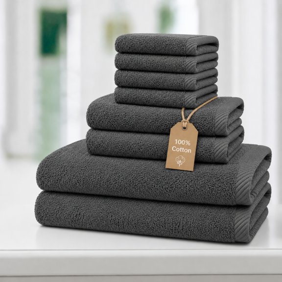 Swift Home 100% Cotton Towel Set, 8 Pieces, Luxuriously Soft, Highly Absorbent, Quick Dry,Grey