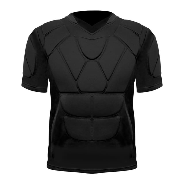 Breezora Football Impact Shirt Padded Compression Top with Chest Rib Shoulder Back Protection Breathable Training Gear M Size Black