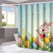 Dvkptbk Shower Curtain Easter Shower Curtain Watercolor Bunny Floral Bathroom Curtains Spring Holiday Bathroom Decor Washable Fabric Easter Gifts