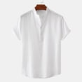 thumbnail image 2 of cfhntfmh Cotton Linen Shirts for Men Summer Short Sleeve Button up Beach T-Shirts Lightweight Solid Collared Tops, 2 of 7