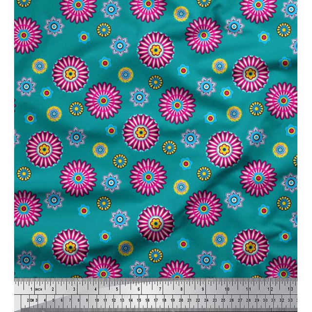 Soimoi Poly Georgette Fabric Flower Artistic Decor Fabric Printed Yard 42 Inch Wide