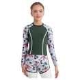 thumbnail image 2 of Eandarui Kids Girls 2 Piece Rash Guards Swimsuit Long Sleeve Patchwork Flower Print with Short Swimwear Green 110, 2 of 6