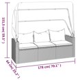 thumbnail image 4 of vidaXL 3-Seater Garden Sofa with Roof and Footstool Black Poly Rattan, 4 of 5