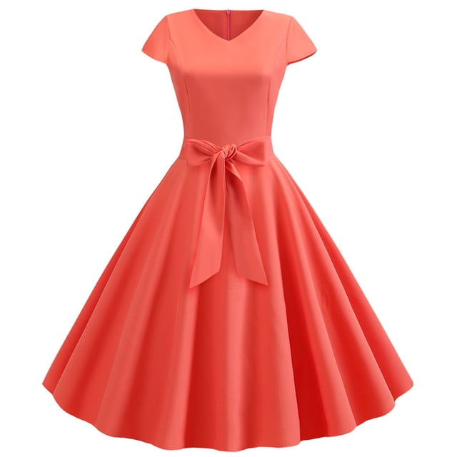 EGNMCR Robes d'Été Femmes Tendance 2024 Femmes Vintage Manches Courtes 50s Ménagère Décontractée Soirée Fête Bal Robe