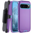 thumbnail image 1 of KOMI for Google Pixel 8 Case, with HD Tempered Glass Screen Protector, Heavy Duty Shockproof Drop Protective Rugged Tough Durable Phone Cover with Belt Clip-Light Purple/Sky Blue, 1 of 5