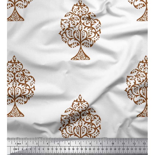 Soimoi Rayon Fabric Tree Block Fabric Prints by Yard 42 Inch Wide