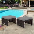 thumbnail image 4 of Patiojoy 2 PCS Outdoor Wicker Ottoman Patio Rattan Furniture Metal Footrest Seat Square Footstool with Cushion Gray, 4 of 10