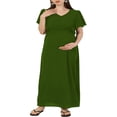 thumbnail image 1 of Robe de Maternité à Manches Courtes pour Femmes, Couleur Unie, Col en V, Robe Longue Décontractée, 1 of 5