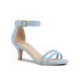 thumbnail image 1 of BLISSFUL STEP Women's Shoes Faux Suede Ankle Strap Kitten Heel Slide Straps Solid Sandals  Sky Blue 9, 1 of 7