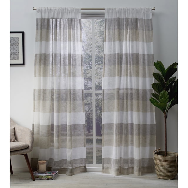 Exclusive Home Curtains Bern Striped Sheer Rod Pocket Panel Pair, 50x84, Natural, 2 Count