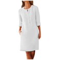 thumbnail image 1 of CHOK Robe-Chemise pour Femmes en Coton et Lin à Rayures, Col, Manches Longues, Décontractée, Ample, Maxi, avec Deux Poches, 1 of 5