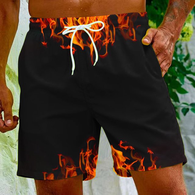 cllios Men's Swim Trunks Flame Printed Surfing Board Shorts with Pockets Cool Mesh Lining Bathing Suits Lightweight Drawstring Sport Shorts Summer Holiday Beach Shorts
