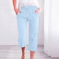 thumbnail image 2 of AherBiu Plus Size Capris pour Femmes Pantalon Capri Décontracté d'Été en Coton et Lin Taille Haute Droit Court, 2 of 5