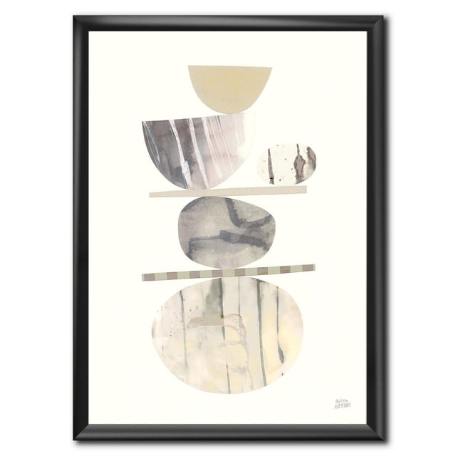Designart Équilibre Géométrique Neutre II Art Mural Encadré Présentant des Formes Géométriques Abstraites en beige, Gris et Brun sur Toile de Coton de Qualité Supérieure, Monté dans un Cadre Noir de 1,5 Po. Convient à la Décoration Intérieure Moderne et aux Impressions sur Toile, Comprend un kit de Suspension pour une installation Facile.