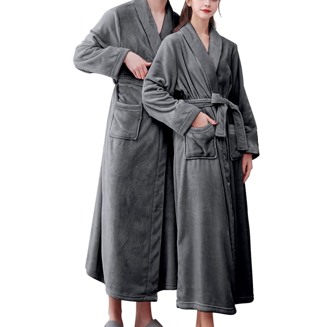 Women'S Double Pocket Flannel Bathrobe Soft And Warm Double Faced Velvet Bathrobe Pajamas And Home Wear Bathrobe Robe