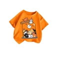 thumbnail image 4 of HNMKIU T-Shirt d'Été Décontracté pour Filles avec Imprimé Graphique Mignon, Col Rond, Manches Courtes, T-Shirt Confortable pour Enfants, Orange, 5-6 Ans, 4 of 4