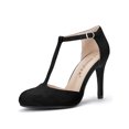 thumbnail image 1 of BLISSFUL STEP Chaussures pour Femmes Bout Rond Talon Aiguille Sandales à Bride en T Noir 5,5, 1 of 1