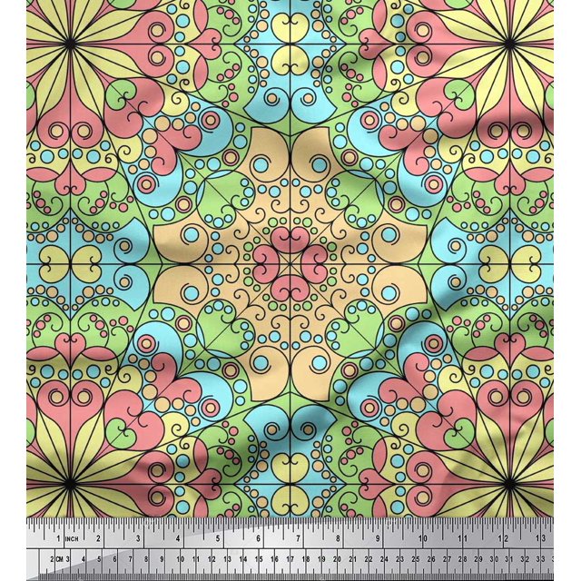 Soimoi Rayon Fabric Mandala Kaleidoscope Print Fabric by The Yard 56 Inch Wide