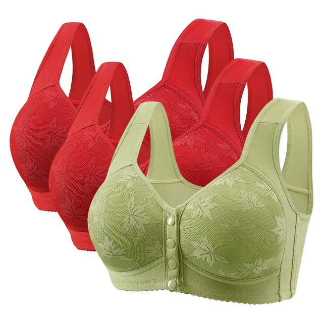 Posijego 3 Pack Bra for Women Front Closure Push up Everyday Bras Full Coverage Support Wireless Bras