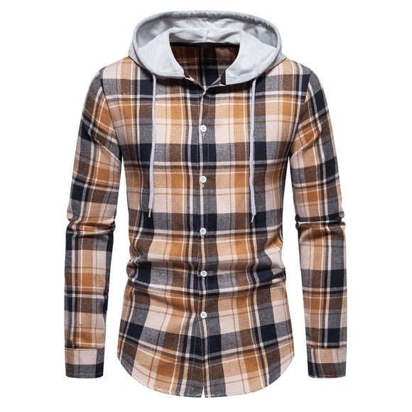 DDAPJ pyju Men's Flannel Hoodie Jacket Clearance Sale,Slim Fit Stretch Plaid Shirt Jackets Long Sleeve Drawstring Shacket Jacket Casual Button Down Outwear Tops