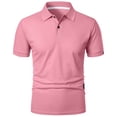 thumbnail image 5 of HVOBTTY Mens Summer Soft Versatile Pullover Casual Fashion Solid Color Collared Short Sleeve Loose Breathable Daily Base Layer Tops Pink, XXL, 5 of 5