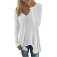 thumbnail image 1 of Yuyuzo Womens Long Sleeve V Neck Knit Ribbed Sweaters Solid Color Asymmetrical Basic Tunic Shirts Blouses Pullover White, 1 of 6