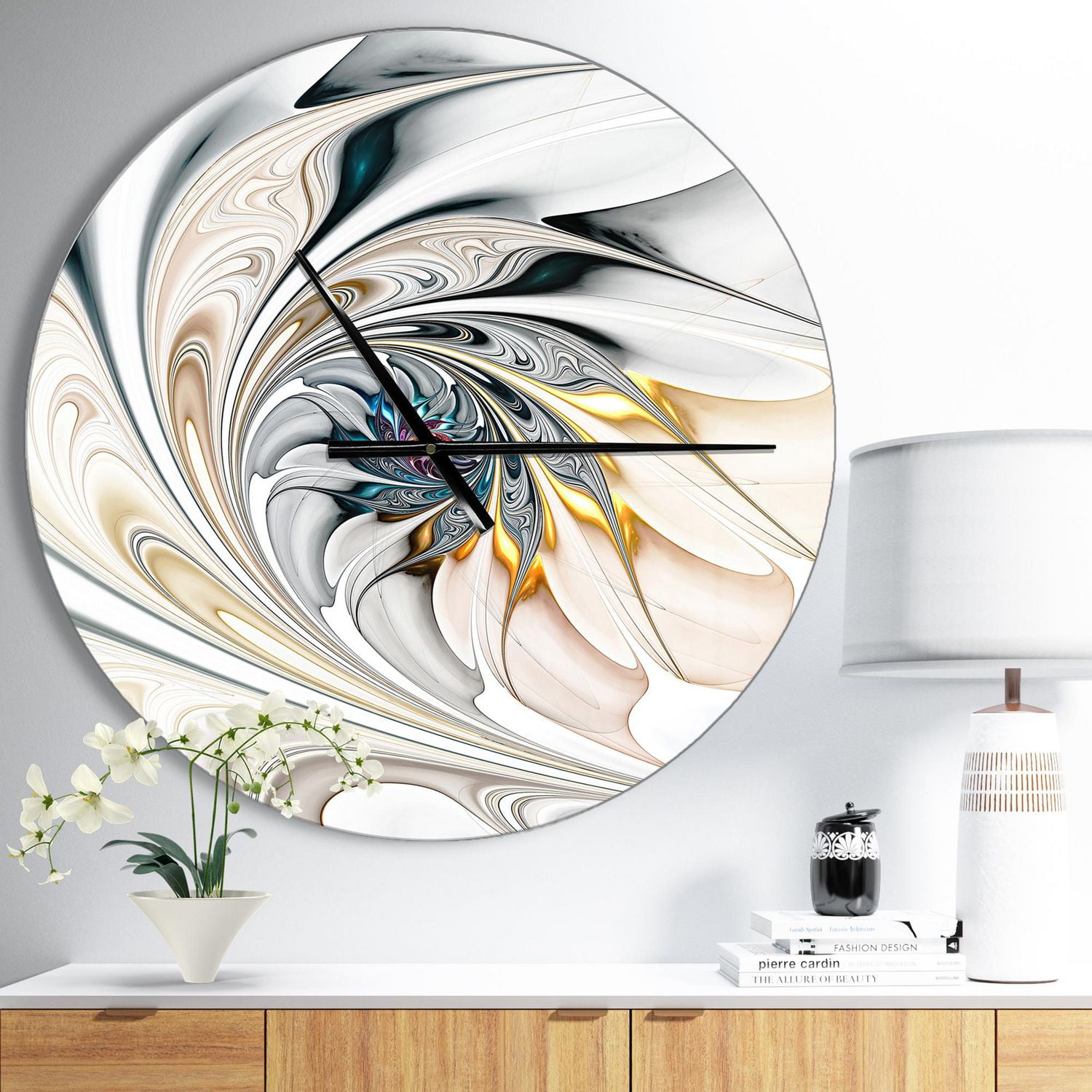 Designart Art floral en vitrail blanc horloge murale