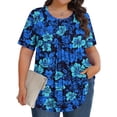 thumbnail image 2 of DDAPJ pyju Hauts Boho pour Femmes Grande Taille T-Shirts Graphiques Floraux Col Rond Manches Courtes Blouse d'Été Décontractée Tunique Coupe Ample Chemise Cache-Ventre Ventes Éclair du Jour Bleu TTTTG, 2 of 9