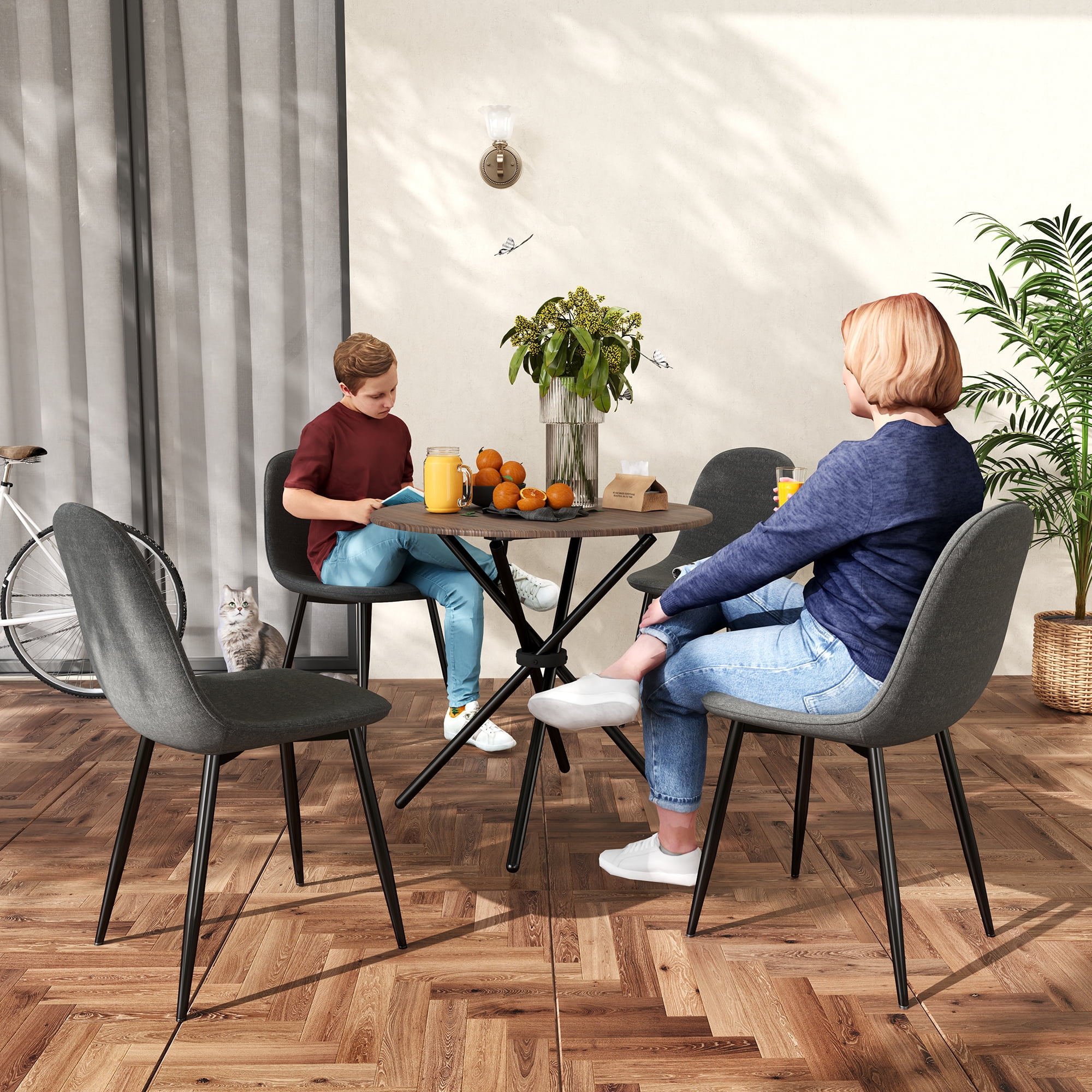 Homy Casa Lot de 4 chaises de salle à manger modernes avec pieds en métal et sièges rembourrés pour cuisine/café, tissu gris