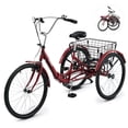 thumbnail image 1 of 24 Inch Folding Adult Tricycle 7 Speed Trike with Removable Basket Red, 1 of 8