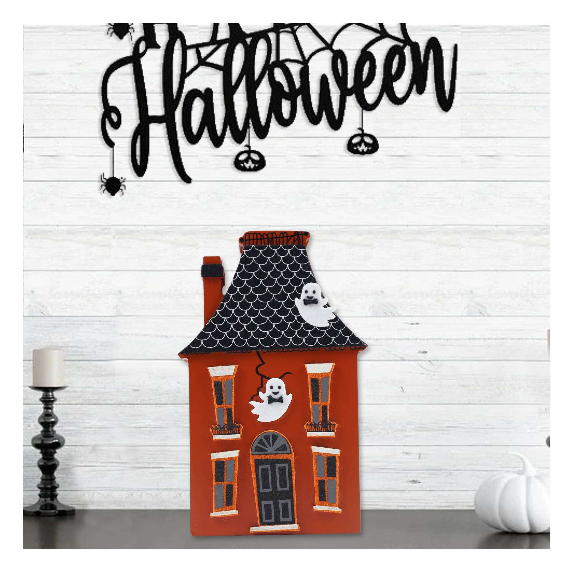 Way to Celebrate MDF Haunted House Decoration, 6 inch Height, Orange colour