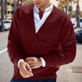 thumbnail image 2 of MIASHUI Men's Fall Winter Pullover V-Neck Solid Color Cardigan Knit Shirt Jacket Long Sleeve Comfort Coffee,XXL, 2 of 5