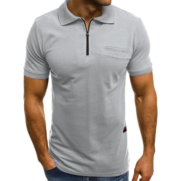 Meichang Chemises à Quart de Fermeture Éclair pour Hommes, Polo à Manches Courtes à Col à Revers, Coupe Ajustée, Chandail d'Entraînement et de Mise en Forme, Hauts de Sport de Gym avec Poche