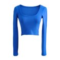 thumbnail image 2 of Faithtur Femmes Chemise Courte Manches Longues Profond Col Rond Solide Couleur Tricot Crop Tops Rue Casual Parti Rue Printemps Tops, 2 of 9