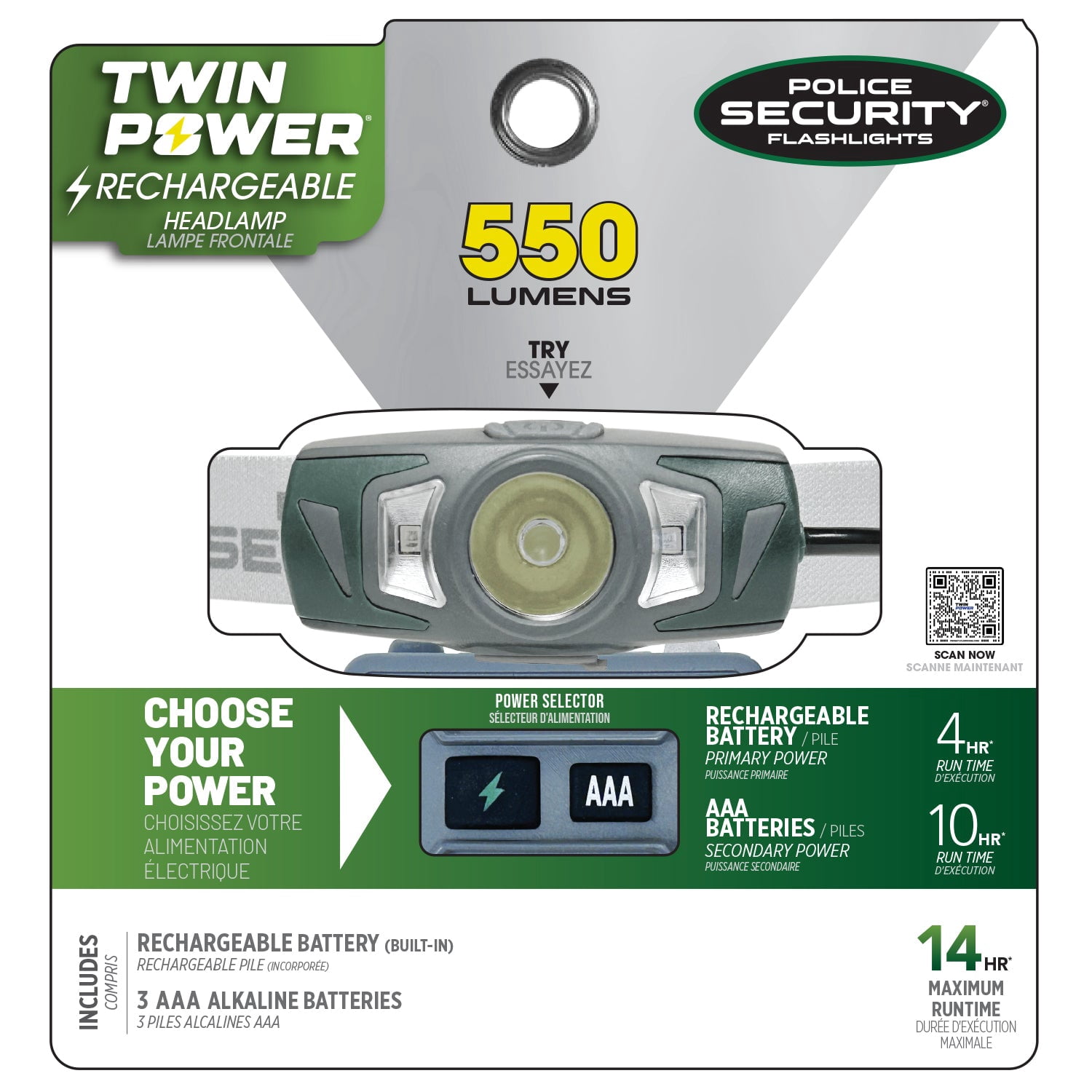 POLICE SECURITY LAMPE FRONTALE TWIN POWER 550 LUMEN