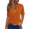 thumbnail image 2 of Jsaierl Womens Casual Notched V Neck Short Sleeve Shirts Summer Solid Color Work Tunics Simple Basic Bussiness Blouses, 2 of 5